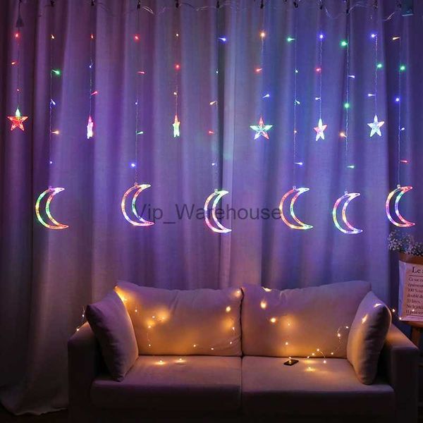 Cordas LED Festa 3.5M Lua Estrelas Garland Cortina Luzes De Fadas Eid Mubarak Decoração Ramadan Decorações para Casa Islam Festa Muçulmana HKD230920