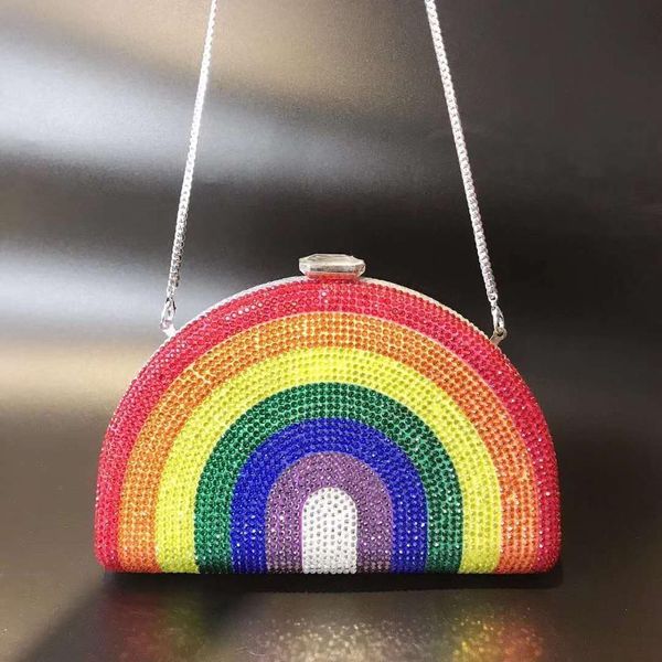 Borse da sera arcobaleno Pochette in cristallo Borsa da donna Catena Mini Minaudiere Borsa a tracolla Fashion Lady Borsa per banchetti 230918