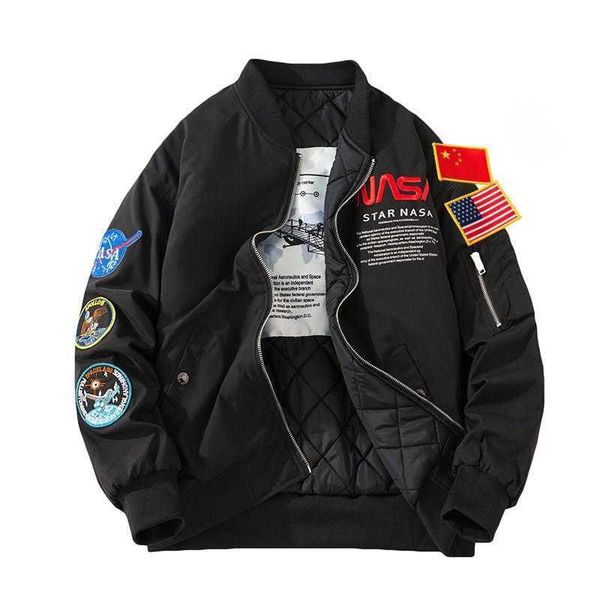 Nasa Fall-flight Jacket Casaco Preto Verde Bomber Ma1 Jaquetas Masculinas Bordadas Beisebol com Zíper Traje de Trabalho Gola Funcional Nasa Jacket Nasa 667