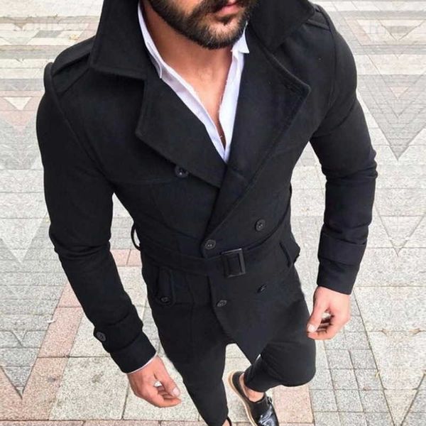 Herren Wollmischungen Herrenmantel Mode Klassische Zweireihige Lange Jacke Britischer Stil Trenchcoat Herbst Winter Männliche Verdickung Warme Oberbekleidung T230919