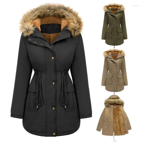 Женские плащи, зимняя куртка, женские парки с капюшоном 2023, большой меховой воротник, толстое арктическое бархатное пальто, женское Mujer Chaqueta LXR268