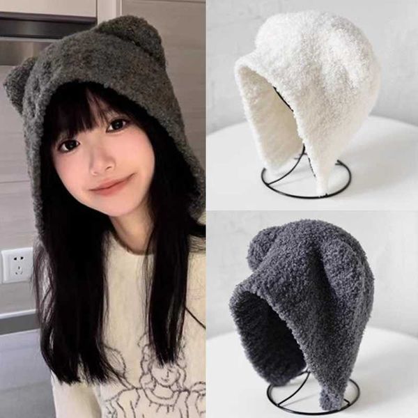 Cappello carino per le donne Autunno e inverno Orso lavorato a maglia Cappelli caldi berretti in pile di agnello ispessito Berretto da viaggio per donna Beanie 230920