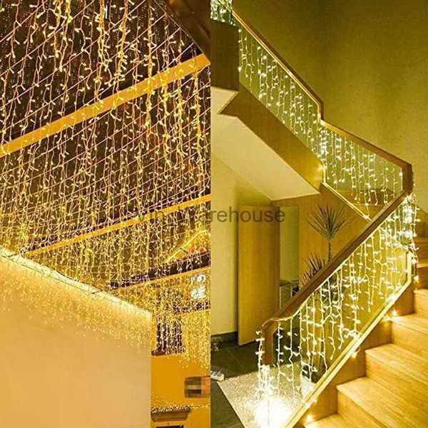 Cordas de LED para festa de Natal da UE LED Cortina de gelo Decorações de luz para casa Garland Festa ao ar livre Rua A decoração da casa Droop 0,6-0,8 m HKD230919