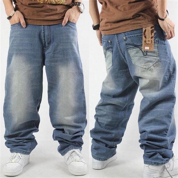 Hrem estilo grandes jardas jeans masculino novo hip hop baggy jeans hip solto calças retas calças casuais long265z
