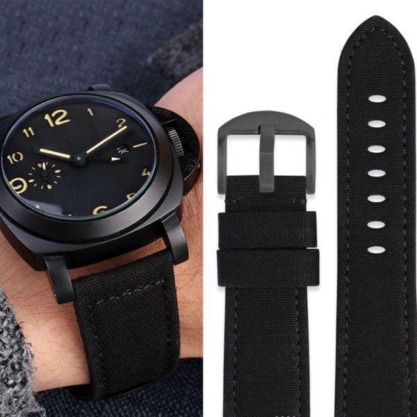 24 mm schwarzes, armeegrünes Lederarmband mit Nylonboden für Panerai Breitling Pilot-Uhrenarmband