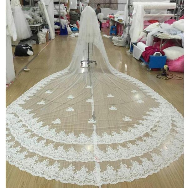 Brautschleier 2023 Spitze Lange Hochzeit Schleier Kathedrale 3m Metro Zubehör Weiß Elfenbein Mantilla Muslim Voile Mariage Velos de Novia