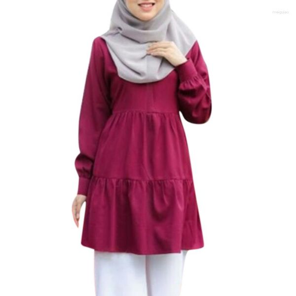 Roupas étnicas Muçulmanas Mulheres Blusa Islâmica Para Meninas Manga Longa Tops Mulher Islamismo Blusas Abayas Turco T-shirts