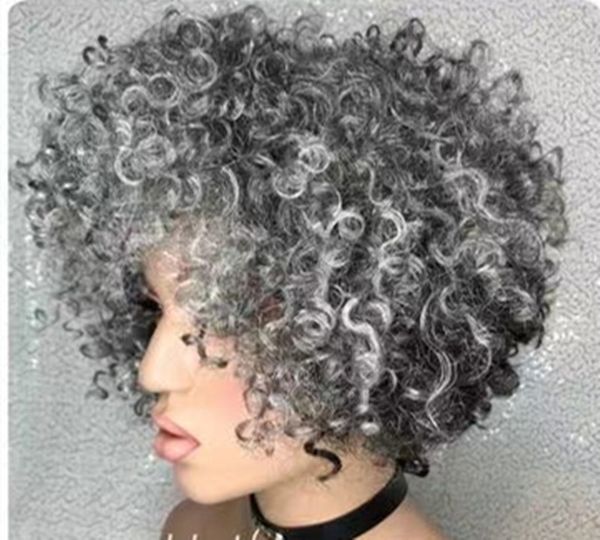 Sal e pimenta cinza bob perucas encaracolado com fita bob corte curto hd fechamento de renda 13x1 hd peruca frontal Tia perar cinza curto cabelo cinza prata bob