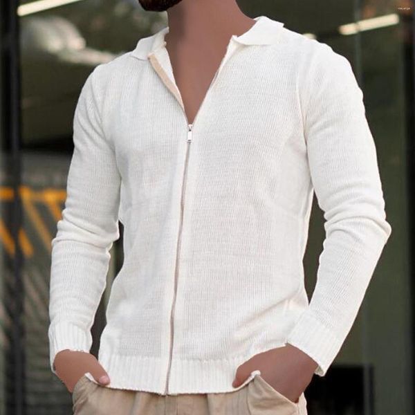 Maglioni da uomo tinta unita maglione lavorato a maglia con cerniera manica lunga cardigan maglione per uomo stile coreano moda Pull Homme 2023