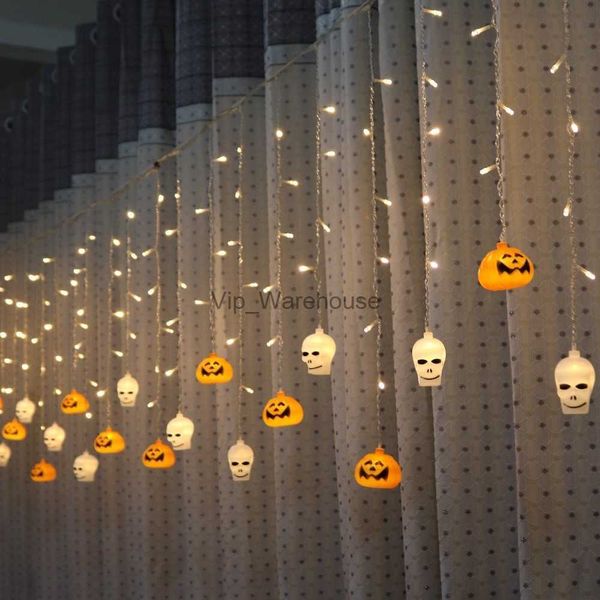 Cordas LED Festa Decoração de Halloween Luzes LED Caveira Abóbora LED Cortina Luzes Cordas 3D Halloween Fantasma Lanterna Festa Casa Interior Decoração DIY HKD230919