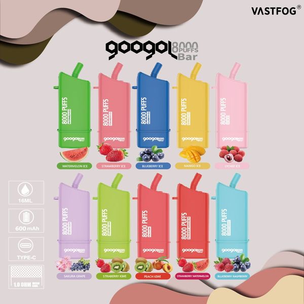 E Cigarro Googol Bar 8000 Puff Vape Pen Vastfog 16ml Pré-preenchido Vapes descartáveis Puff 9000 9K 600mAh Bateria recarregável Savage Max Cup 8K