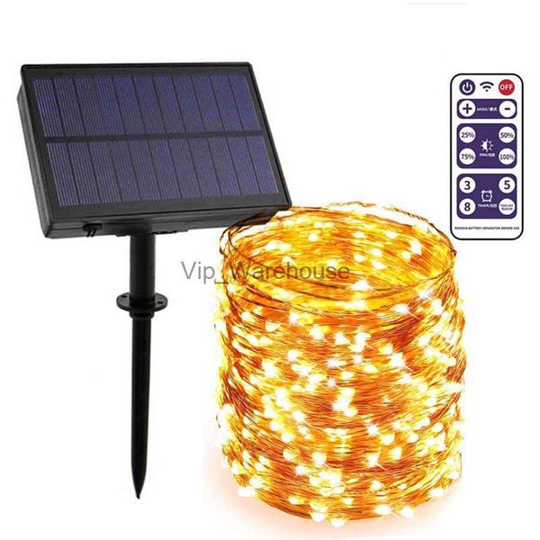 LED Strings Party Upgrade 50/100M Controle Remoto Outdoor Solar String Light Festa de Casamento Garland Light Fio de Cobre Solar Christmas Fairy Light HKD230919