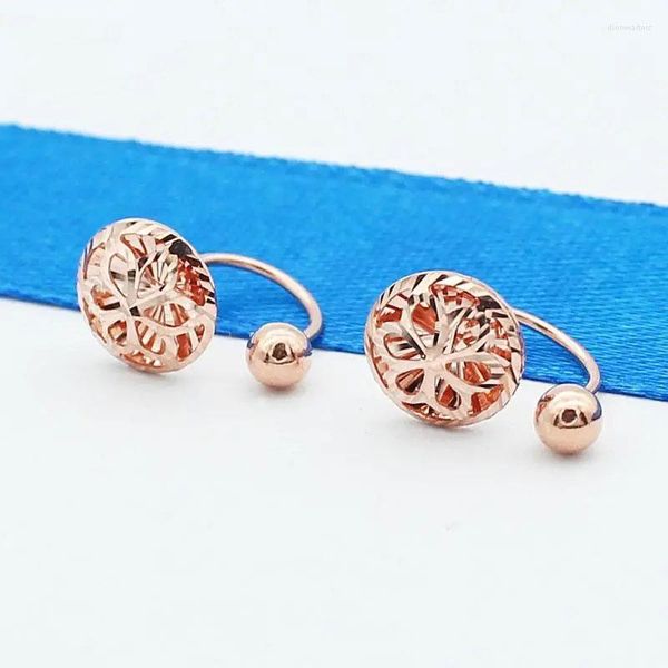 Ohrstecker, 585-lila-vergoldet, 14 Karat Rose, runde Blume, U-förmiger Ohrring für Frauen, eleganter, leichter Luxus-Hochzeitsschmuck, Freundin