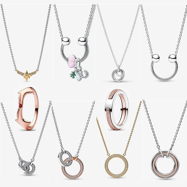 2023 nuove collane di design per le donne anello in oro rosa catena della clavicola fai da te fit Pandoras firma bicolore cerchi intrecciati collana di gioielli regalo