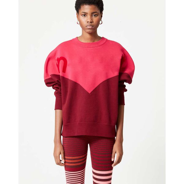 23 Frühherbst-Sweatshirt Isabel Marants Damenpullover aus beflockter Baumwollmischung, farblich passende Raglan-Buchstaben, lässiger, lockerer Langarmpullover