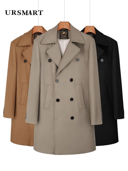 Мужское камвольное шерстяное пальто из смесовой шерсти, мужское двубортное пальто средней длины, толстая съемная пуховая майка, мужское пальто в британском вкусе 230919