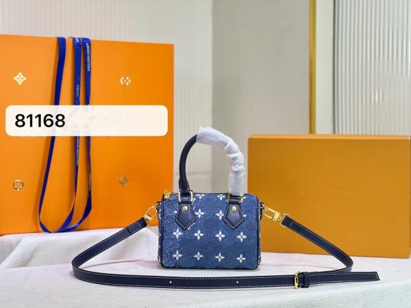 M81168 Nano Speedy Damen Designer-Monogramme Jacquard DenimStarry Blue Geldbörse Brieftasche Zwei Griffe Ein langer Riemen Cross-Body Mini Totes Handtaschen