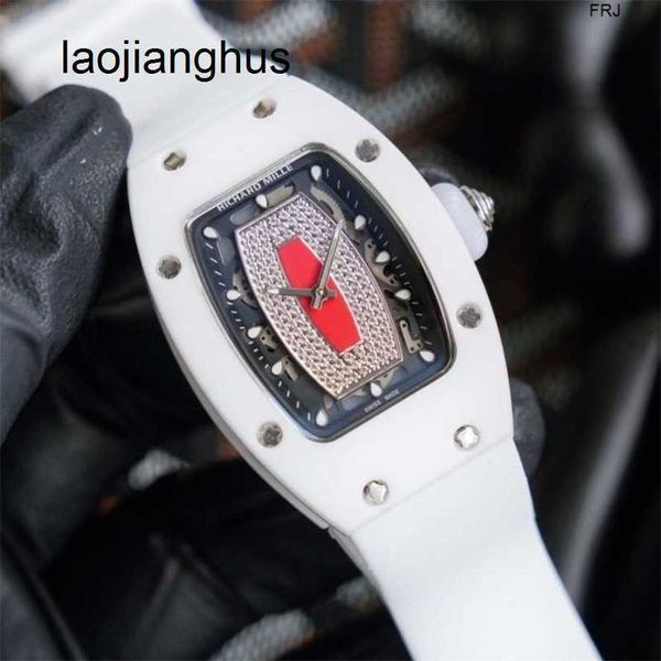 Relógio feminino Milles Richarmilles Relógio Richads Mile Designer Es Richa e Mecânico Feminino Cheio de Diamante Quadrado Moda Totalmente Automático Esportes À Prova D 'Água Branco Ce