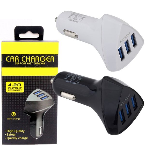 Carregadores de carro 3 USB Carregador de carro Auto Power para iPhone 7 8 Samsung S7 S8 GPS MP3 com caixa de varejo