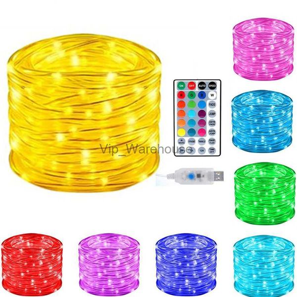 Cordas de LED para festa Luzes de corda de LED ao ar livre 10/20M RGB Mudança de cor Luz de fada Corda de luz de tubo de corda alimentada por USB para decoração de festa de árvore de Natal HKD230919