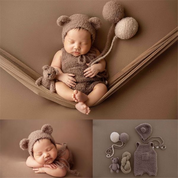 Berretti Cappelli nati Baby Pography Puntelli Sfondo Coperta Orso Bambola Palloncino Avvolgere Tema Set Fotografia Poshoot Studio Shoot Po Prop 230919