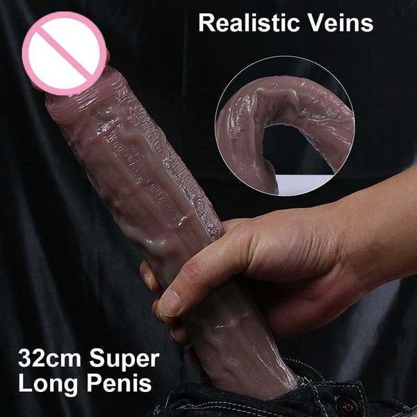 Giocattolo del sesso Massaggiatore Nuova pelle Super lunga Vene realistiche Dildo Morbido Enorme ventosa per pene Adulti Strapon Negozio anale per donna Due 69