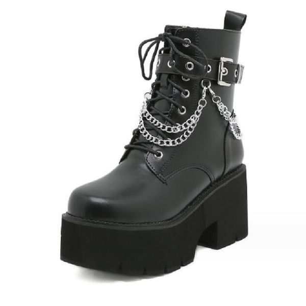 Primavera outono sexy salto alto rebite cinto fivela de metal corrente couro feminino moda tornozelo botas 1aa55