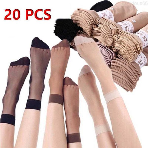 20 Stück 10 Paar Sommer Damen kurze wärmende Socken Damen dünn kristallklar transparent Mädchen Knöchel Seide glatt Anti-Rutsch geeignet Socken