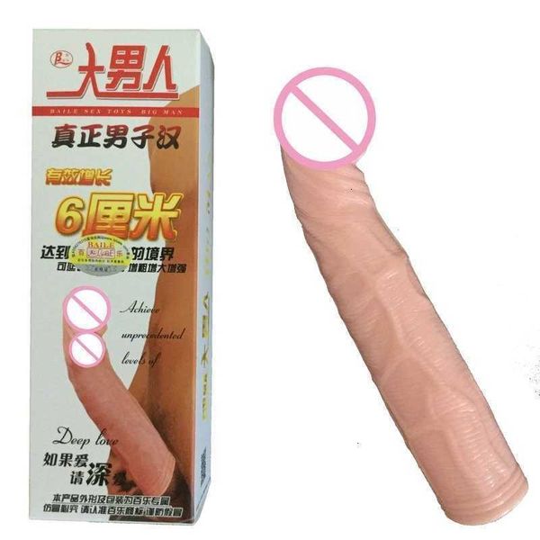 Massaggiatore giocattolo del sesso Maniche per pene realistiche in silicone Testa solida Estendi 6 cm Prodotto per estensione uomo Ys0086