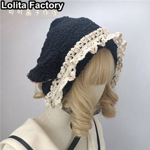 Berretti Orecchie di pecora Cappello di peluche Bella pizzo giapponese Lolita Punk Spice Girl Harajuku y2k Autunno Inverno Donna calda 230818