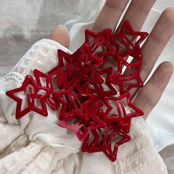 Haarschmuck 10 Teile/los Lucky Red Star Snap Clip Für Mädchen Waterdrop Barrettes Frauen Pentagramm Kawaii BB