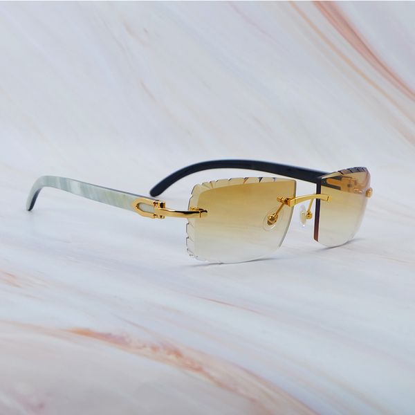 Kleine Sonnenbrille im Diamantschliff, echtes Marmor-Büffelhorn, Luxus-Designer-Carter-Randlose Sonnenbrille, neu in coolen Dekorationstönen, Brillen, Brillen, Goldrahmen