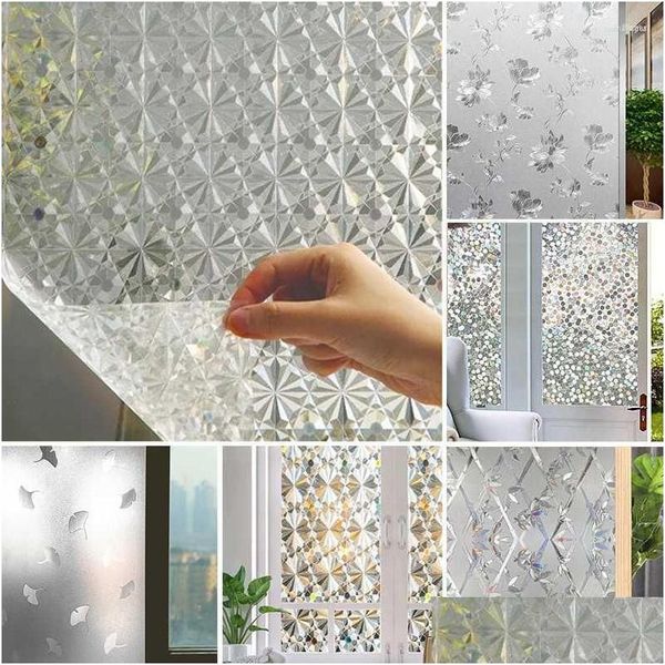 Adesivos de janela 1 rolo 3D Filme de vidro decorativo anti UV Banheiro Privacidade Adesivo protetor manchado auto-adesivo Home DecorWindow Drop Dhinn