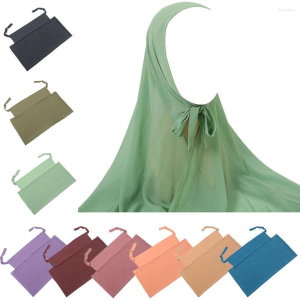 Roupas étnicas Cor lisa Chiffon Hijab Lenço com Bandagem antiderrapante Headband Islam Hijabs Headwrap Mulheres Moda Muçulmana Turbante Respirável