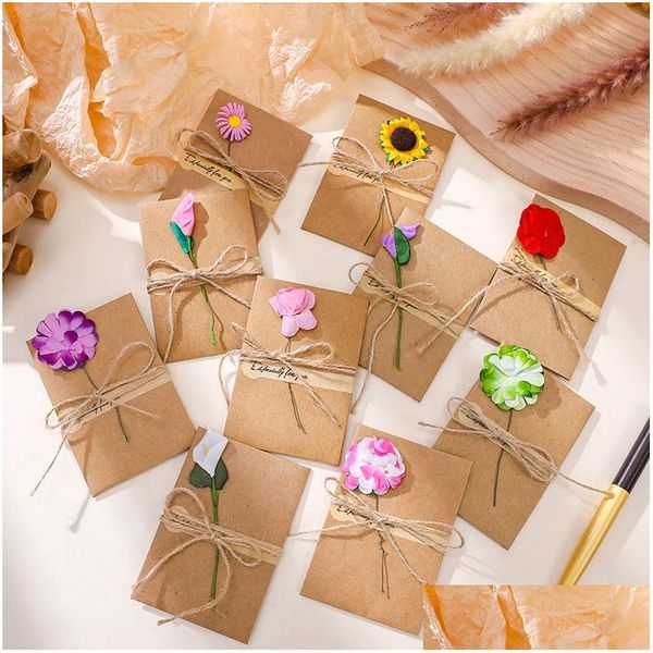 Tebrik kartları tatil kurutulmuş çiçekler el yapımı vintage kraft boş not kartı teşekkür notları anneler günü bk mutlu bahar damla teslimat ev dhogn