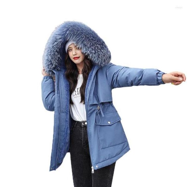 Trench da donna Capispalla da donna Giacca invernale da donna Spessa solida Parka caldo Cappotto imbottito in cotone con pelliccia grande Donna