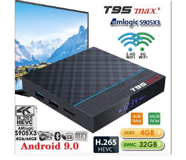 ТВ-приставка T95 Max Plus 8K Amlogic S905X3, Android 9,0, 4 ГБ, 32 ГБ, 64 ГБ, двойной Wi-Fi, 3D HDR, медиаплеер, домашний фильм