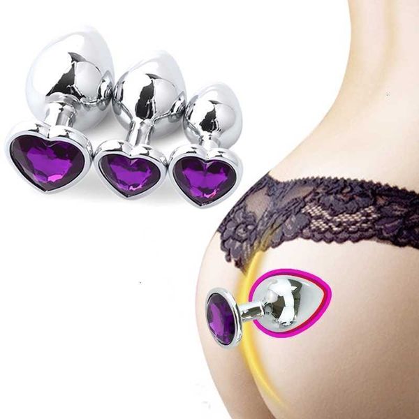 Massaggiatore per adulti Argento Piccolo Medio Grande 3 pezzi/set Filo cardiaco Perline metalliche Butt Bdsm per spina anale femminile in acciaio inossidabile