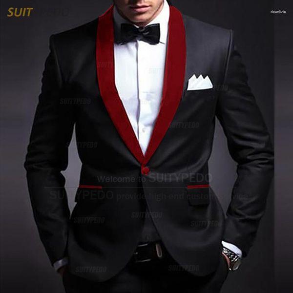 Ternos masculinos formais blazers fino ajuste vermelho veludo xale lapela jaqueta para homens moda sob medida um botão casamento noivo casaco 1 peça