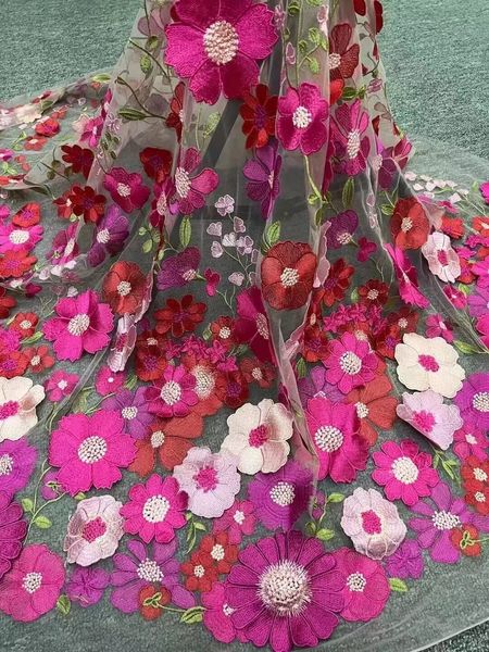 Tecido bordado unilateral pano 3D apliques tecido bordado high-end vestidos femininos vestido de casamento material 230919
