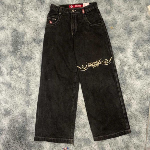 Мужские джинсы JNCO Jeans Y2k Хип-хоп Графический принт Готические черные мешковатые джинсы Брюки в стиле ретро Мужчины Женщины Новая уличная одежда Широкие брюки с высокой талией T230919