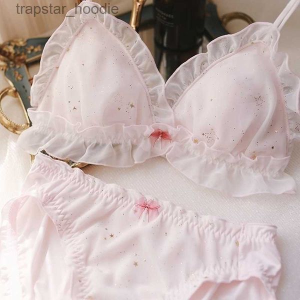 Sutiãs conjuntos sp cidade doce sexy renda sutiã conjunto mulheres fina fada brilhando estrelas bralette elegância lingerie conjunto sem costura arco peito roupa interior bh y200115 l230919