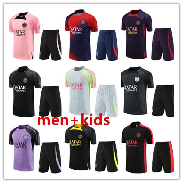 23/24 Tracksuit 2023 2024 Paris Sportswear Мужчины тренировать костюм с короткими рукавами футбольный футбольный набор