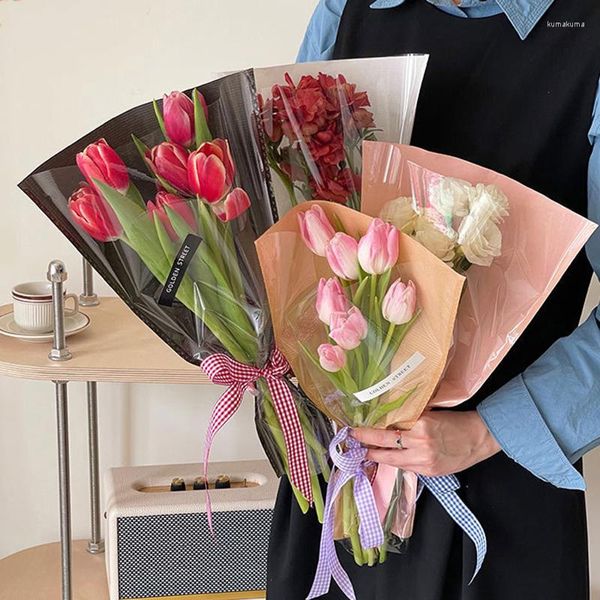 Confezione regalo 20 pezzi Sacchetti per imballaggio in carta kraft trasparente Sacchetti per fiori di rosa singola Bouquet per fiorista Confezionamento di regali di San Valentino