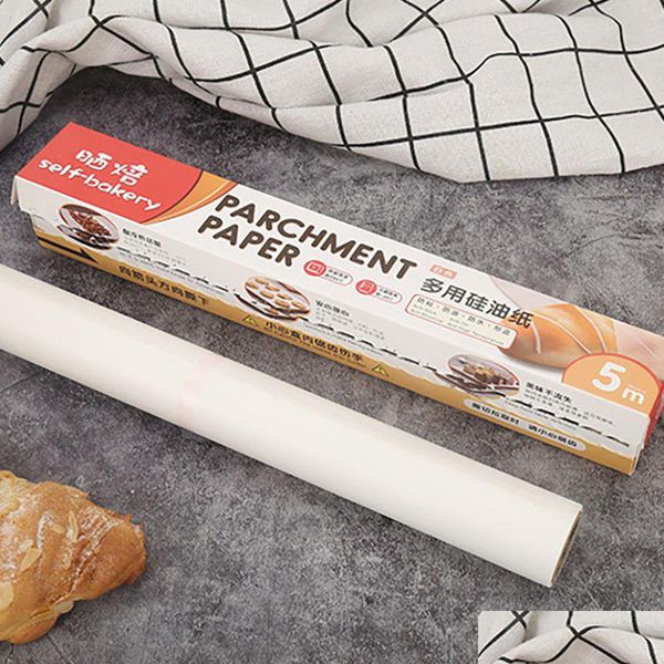 Ferramentas de pastelaria de cozimento forno graxa papel 5m à prova de óleo à prova d 'água de alta temperatura grill bandeja sil atacado entrega de gota em casa jardim dhkmy