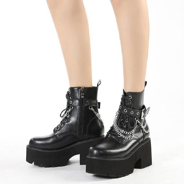 2023 neue Frauen Stiefel Niet Punk Stil Motorrad Stiefel Plattform Heels Mode Stiefel Metall Dekoration Casual Schuhe 1AA55