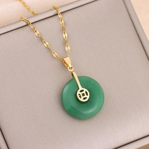 Pingente colares em estilo vintage guarda sorte verde ping fivela para mulheres na moda vento chinês feminino pescoço correntes jóias