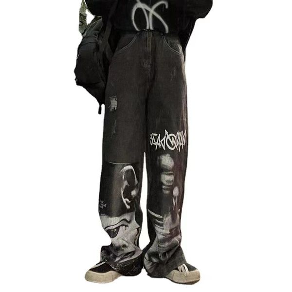 2023 gótico baggy jeans feminino punk hippie streetwear impressão y2k calças de perna larga harajuku grunge denim calças vintage 90s