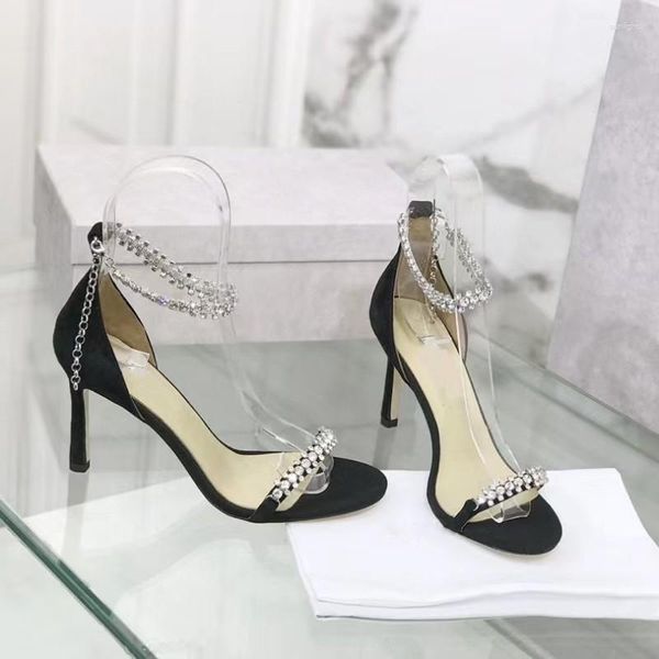 Scarpe eleganti Sandali gladiatore con cinturino alla caviglia in cristallo Stilista da donna Décolleté con strass tacco alto da donna a spillo