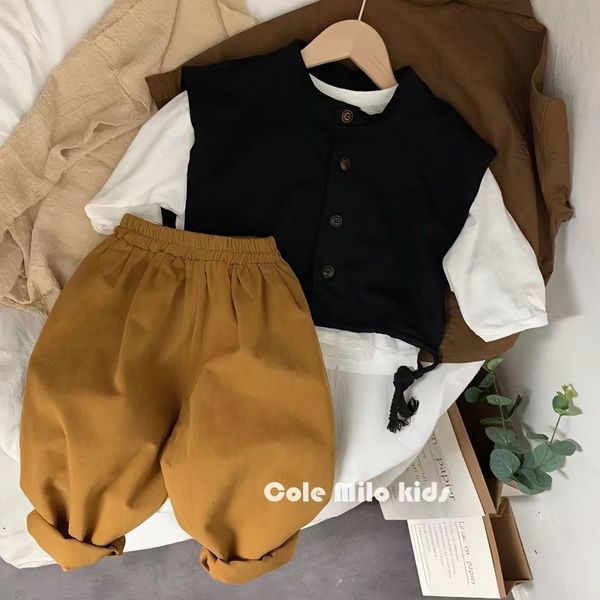 Conjuntos de roupas Meninos Meninas Outfit Set Bonito Roupas Crianças Primavera Coreano Outwear Terno Bebê Crianças Fina T Sirt Colete Calça Conjuntos de 3 Peças 230918